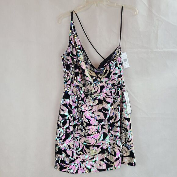 New BLONDIE NITES Jr (17) Black Velvet & Sequins One shoulder Mini Dress $149 - Picture 6 of 14